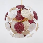 Murano Glass and Brass Sputnik Chandelier Cherry Red, White and Champagne