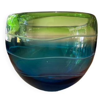 Saladier bleu et vert en verre