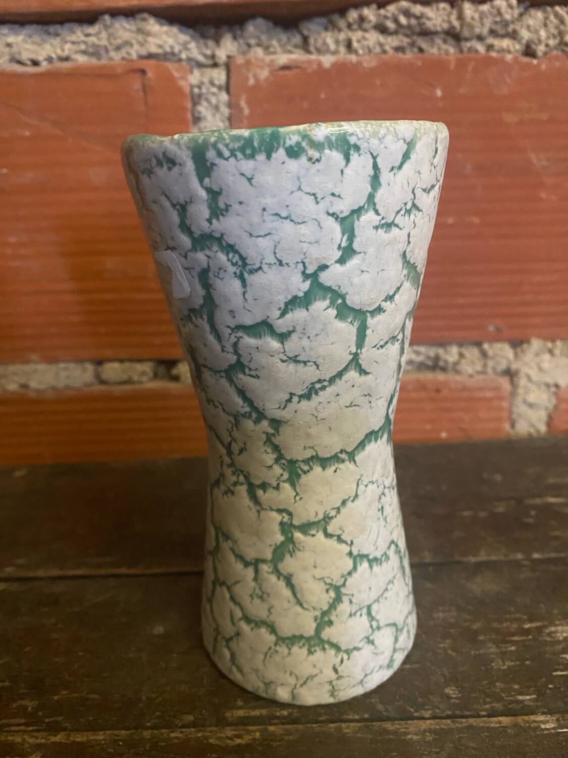 Antique Diabolo Vase VALLAURIS Cracked White & Green Ceramic Vintage