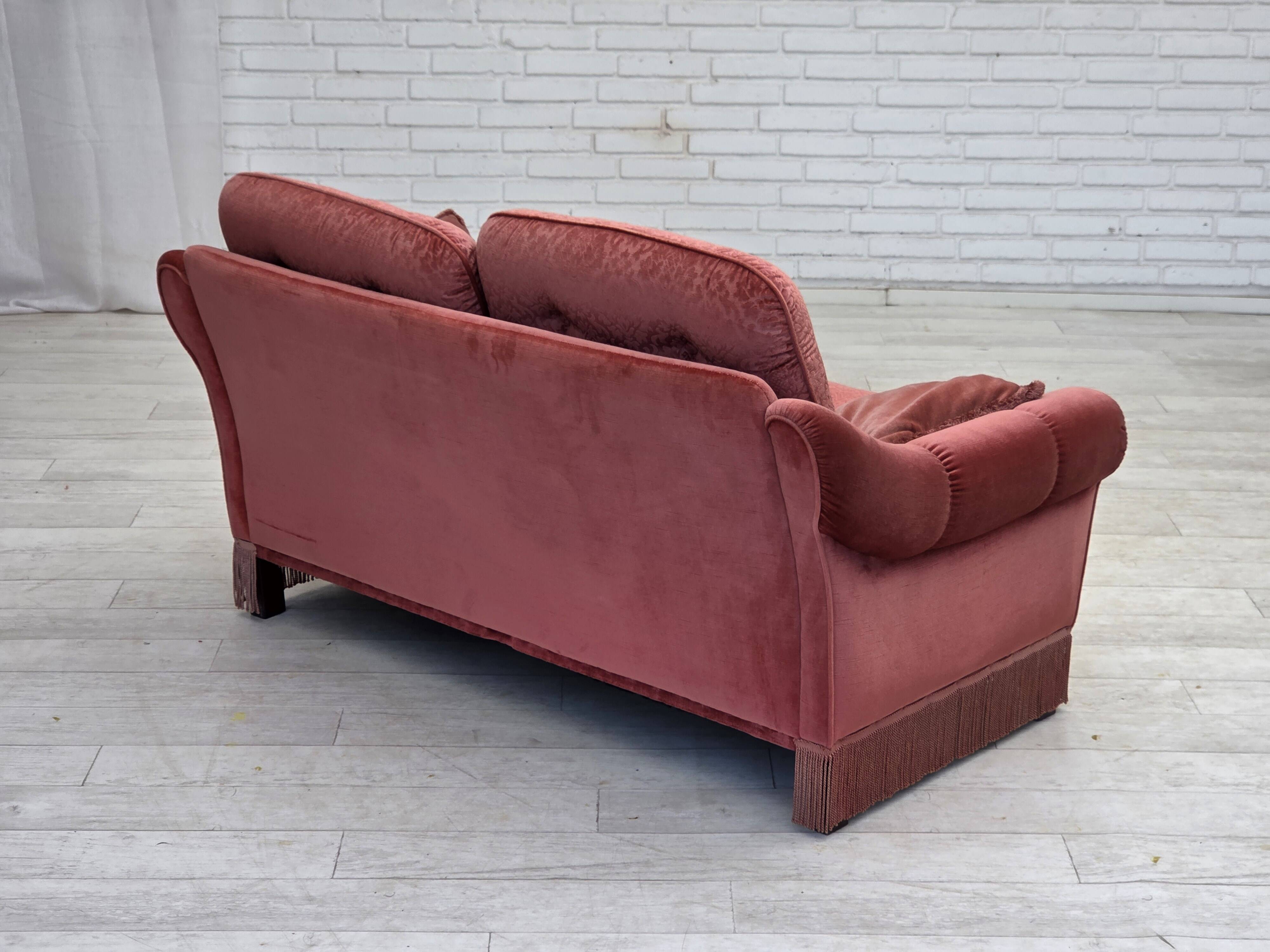 1980s, Scandinavian 2-seater sofa, pink furniture velour.