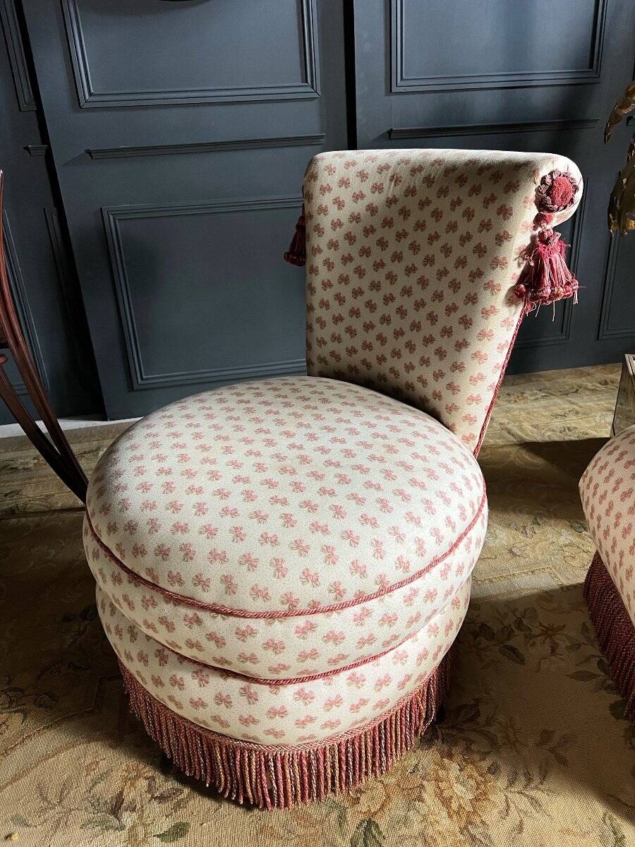 Napoleon III Style Armchair and Pouf with Pink Bow Decor
