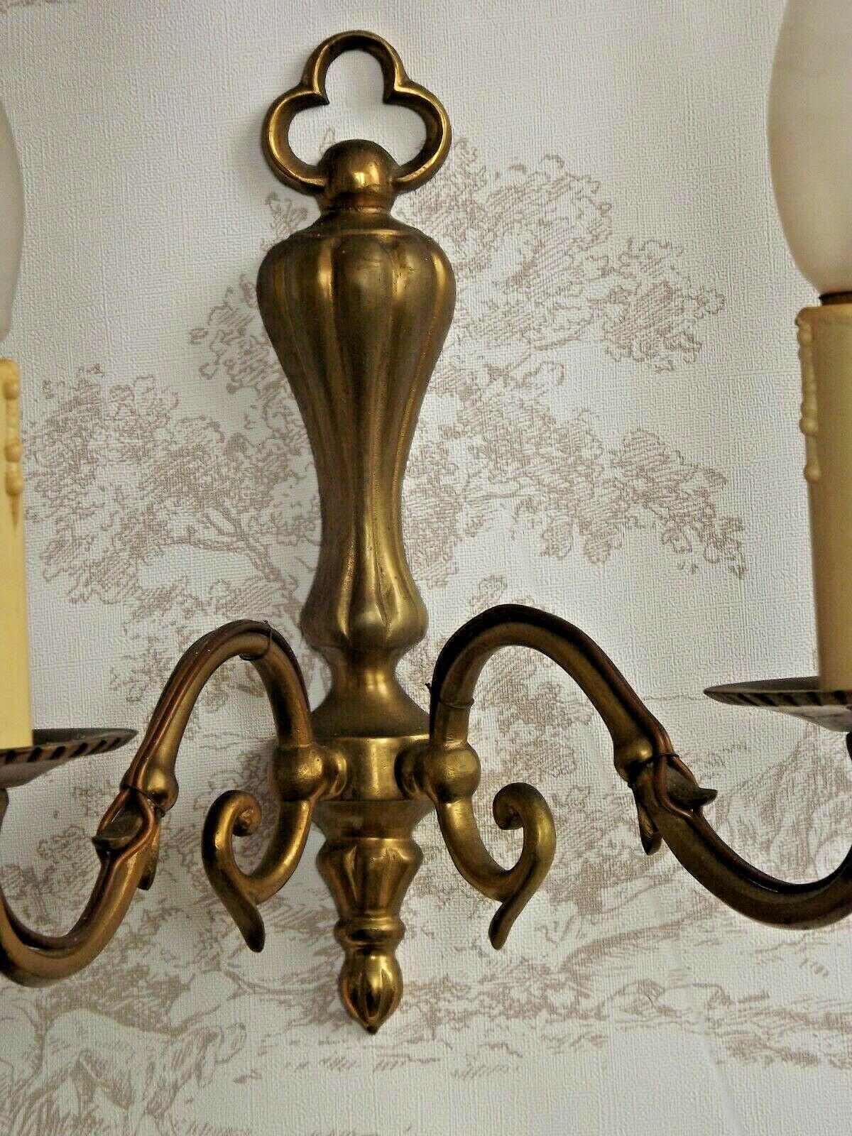 French vintage traditional double brass wall sconce scrolled arms