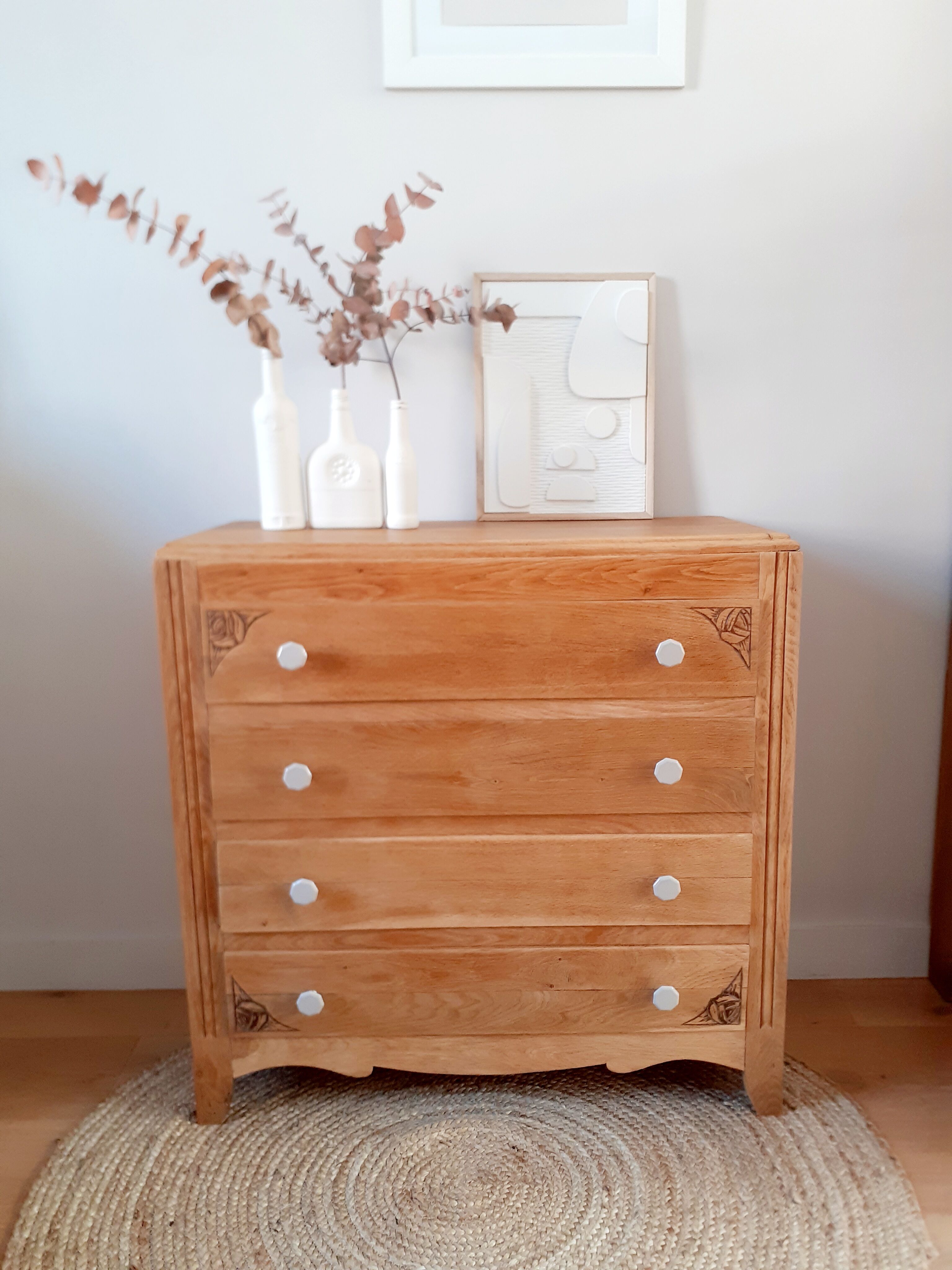 Oak and porcelain chest of drawers