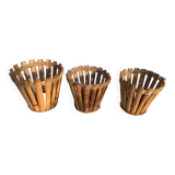 Trois cache pots vintage en bambou