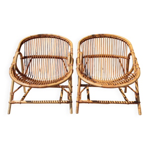 Paire de fauteuils en - rotin