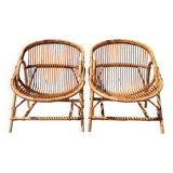 Pair of rattan armchairs Audoux-Minnet style