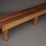 Long Oak wood Slatted Bench. 1970s