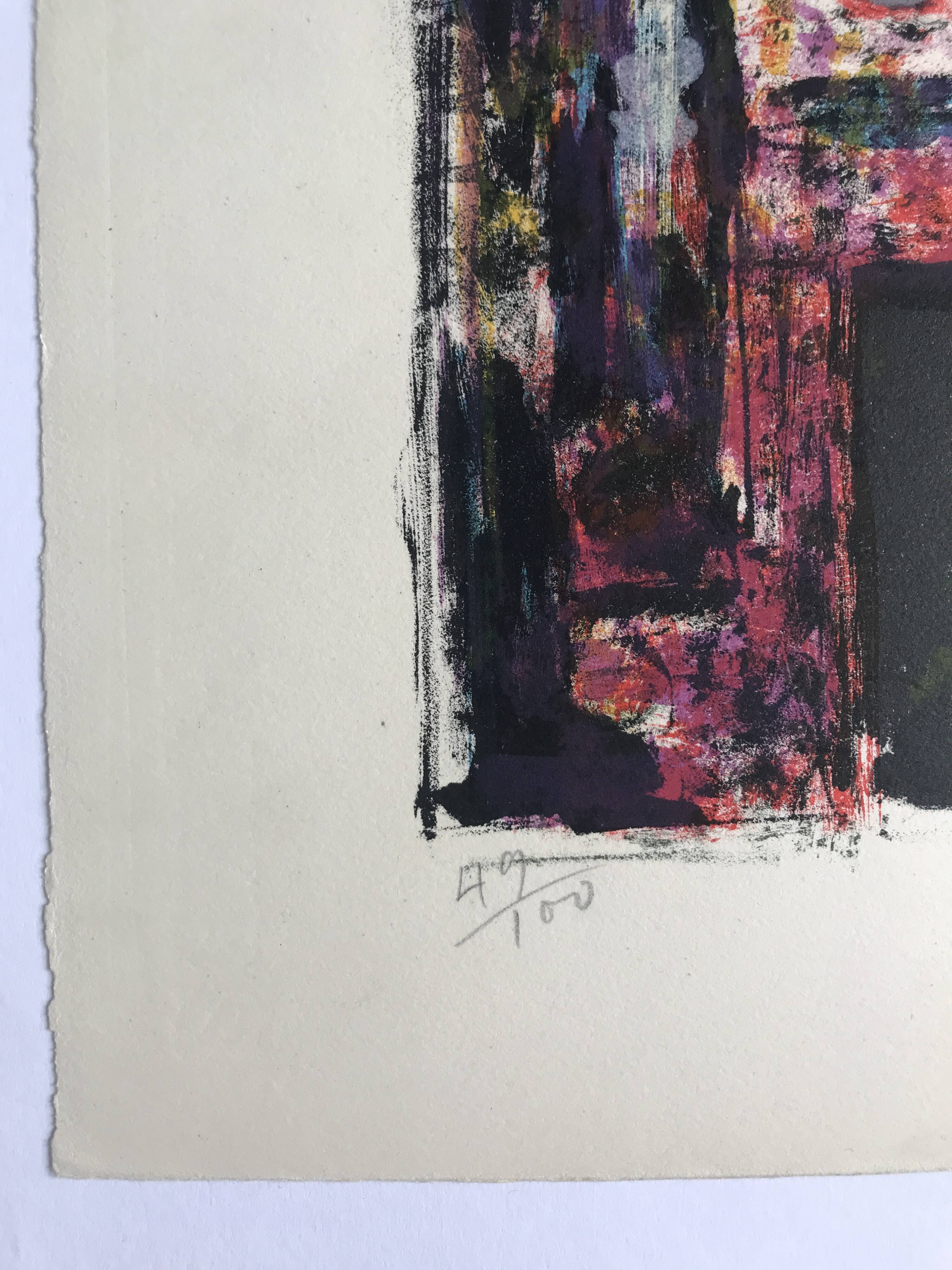 Yvette alde, flowers and birds, c 1950. lithograph signed in pencil