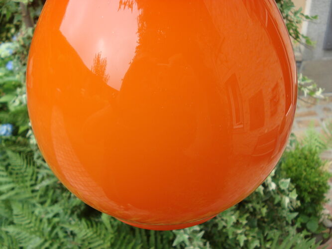 Eclairage suspension opaline vintage 1970 orange goutte d’eau
