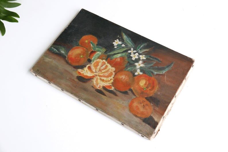 Peinture à l'huile, nature morte aux oranges, années 30