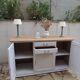 Vintage sideboard in pearl grey patinated oak, wooden top.