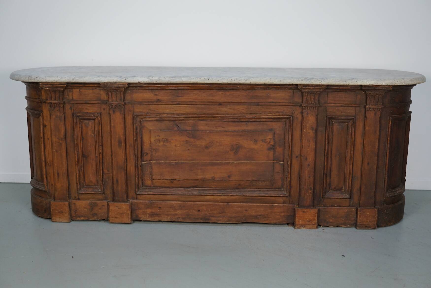 Antique Shop Counter / Kitchen Island in Dutch Pine and Marble, 19th Century