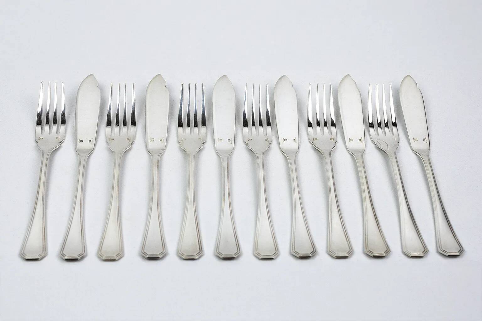 12x2 fish cutlery Christofle America silver-plated, design by Luc Lanel