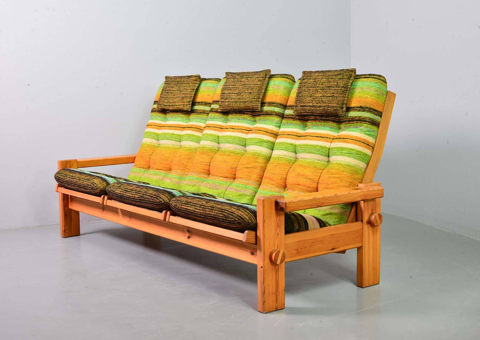 Rainbow Color Yngve Ekstrom Pinewood 3-Seat Dymling Sofa for Swedese 1970s