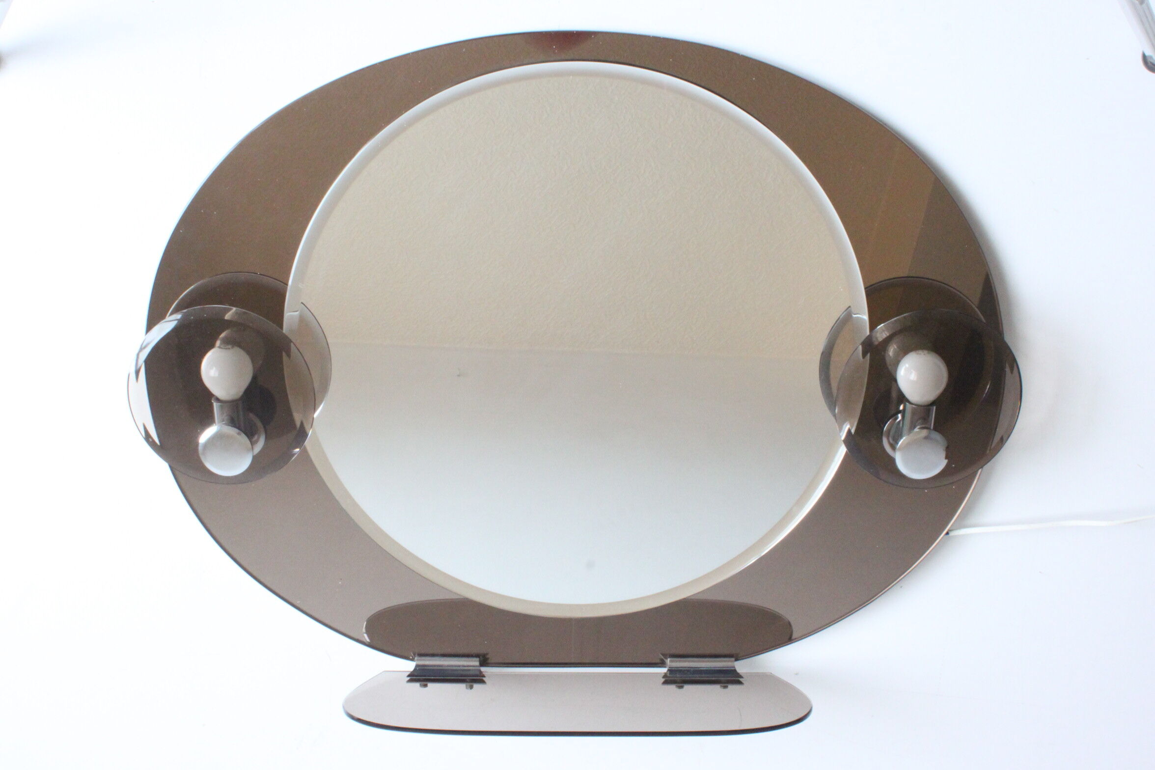 Space age smoked glass illuminated mirror, Italy 1970