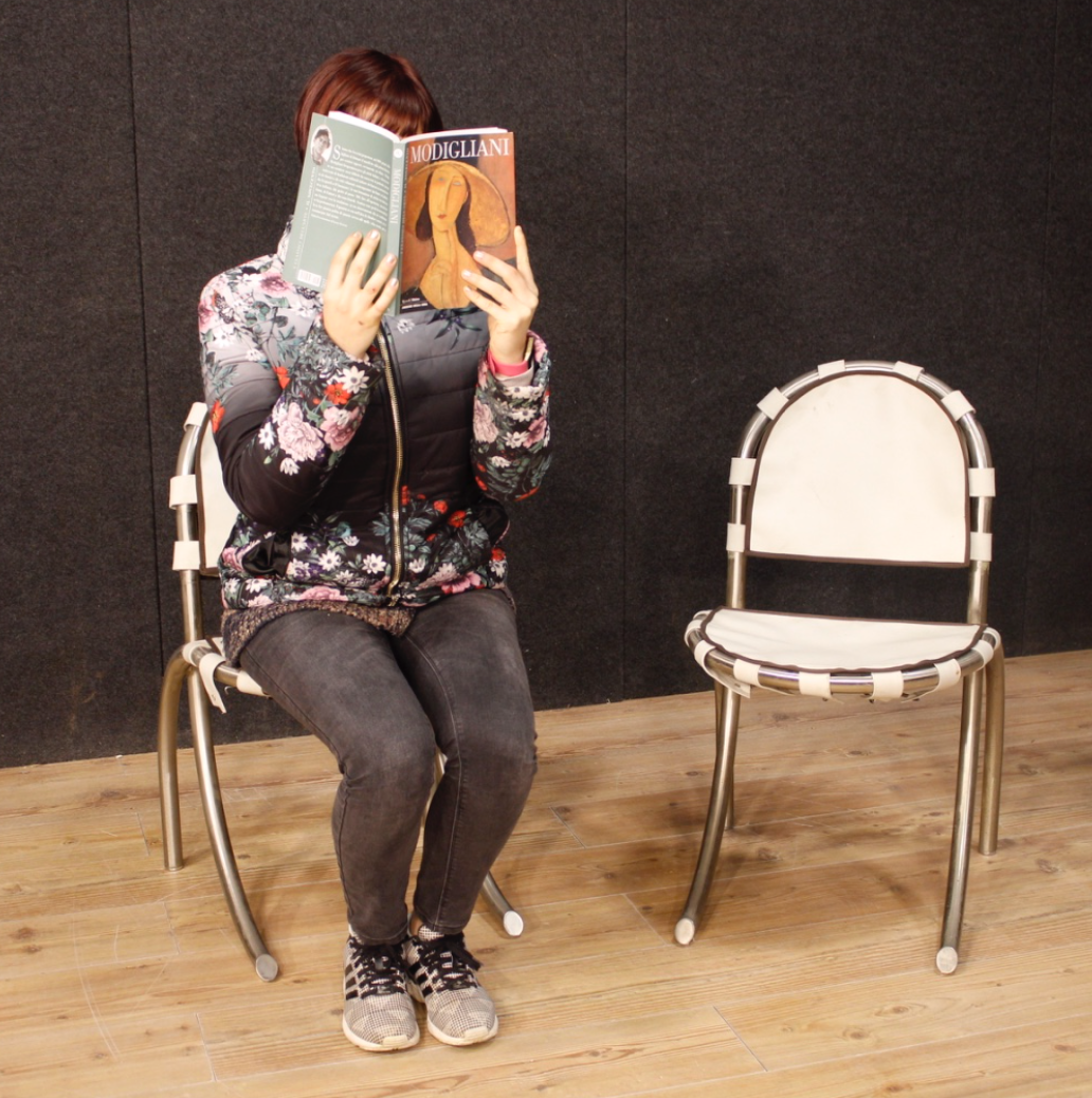 Set of 4 Italian Chairs in steel and fabric design Bazzani