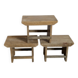 Trio of handcrafted blond wood stools