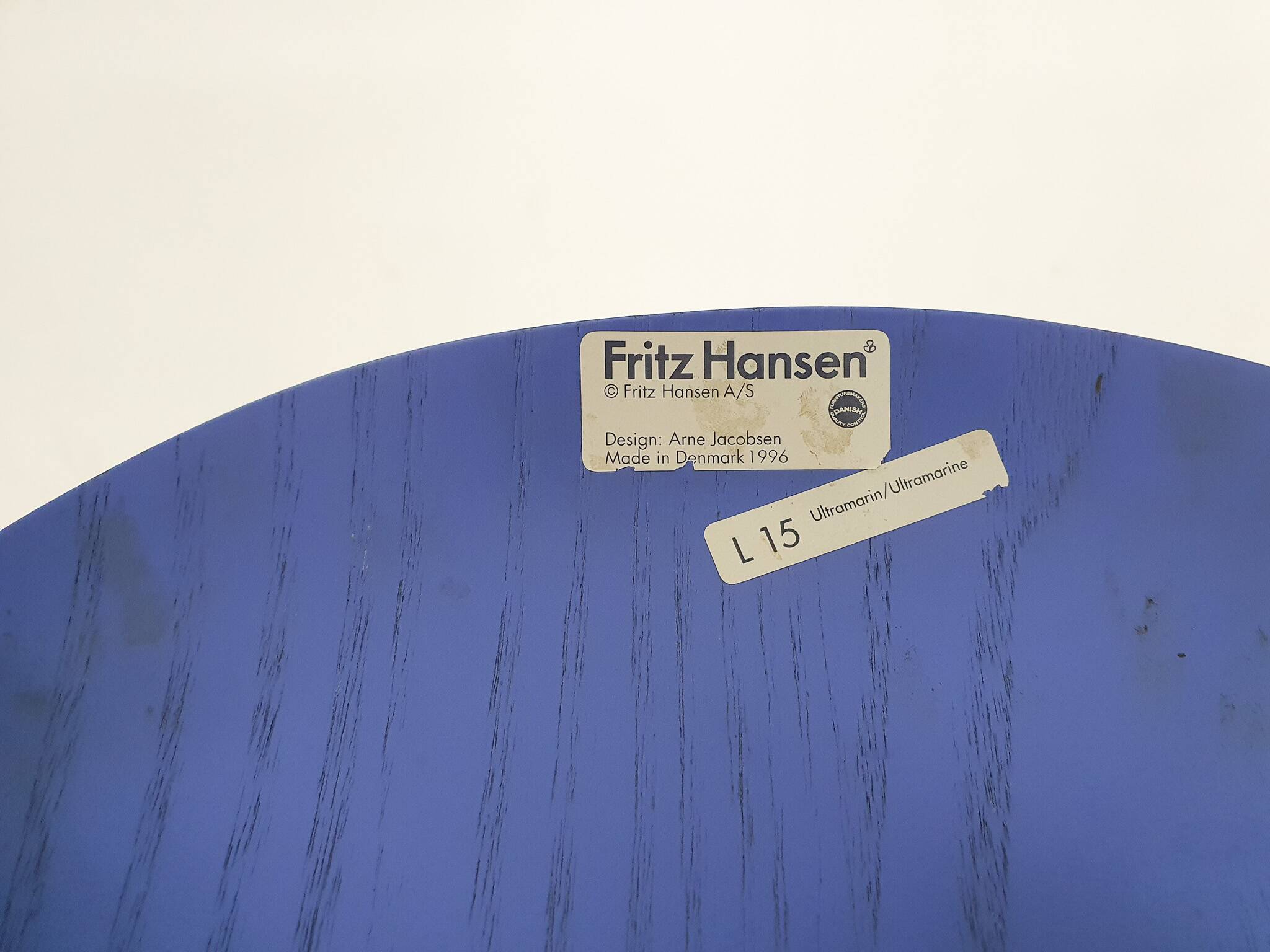 Arne Jacobsen for Fritz Hansen ultramarine (L15) wooden "Ant" chair, Denmar