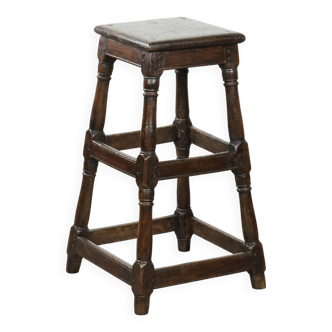 Antique English oak stool / joint stool from the 18th century