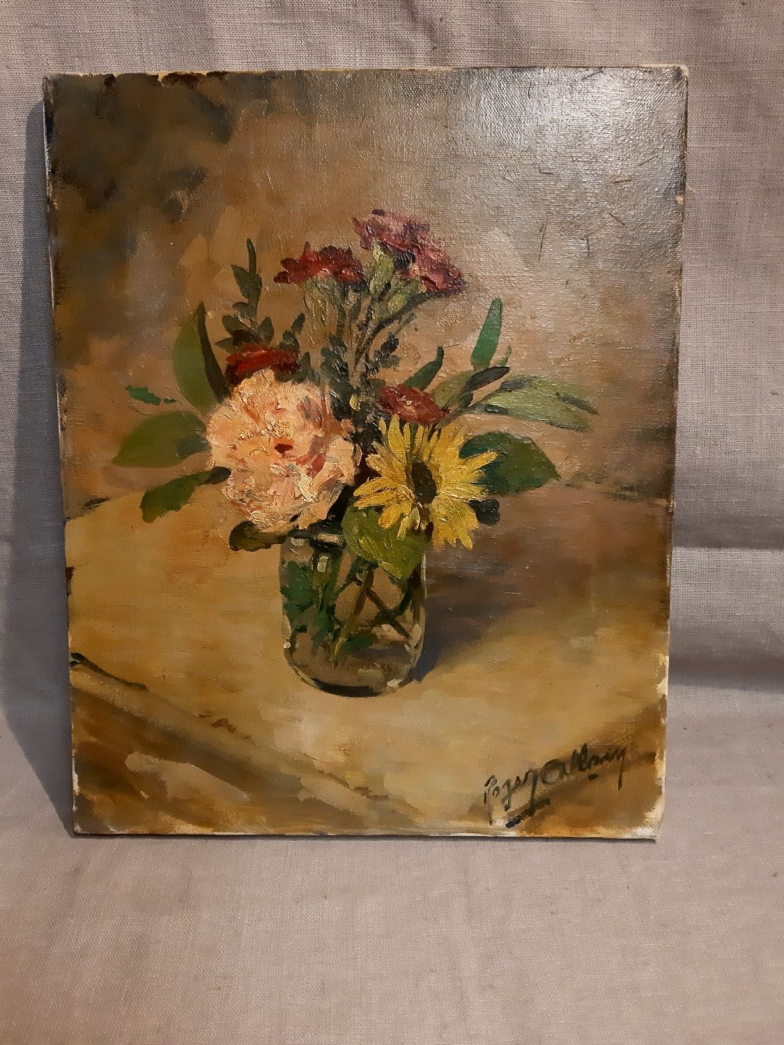 Tableau bouquet de fleurs huile sur toile | Selency