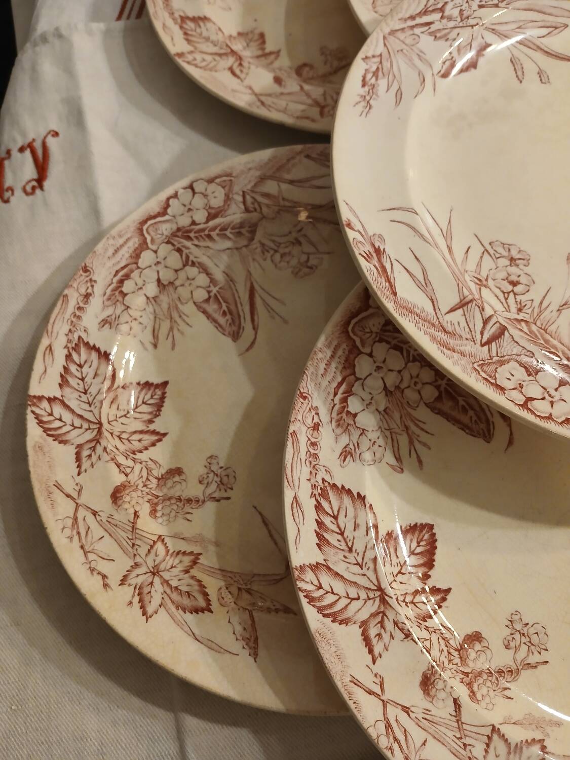 10 antique ironstone dinner plates
