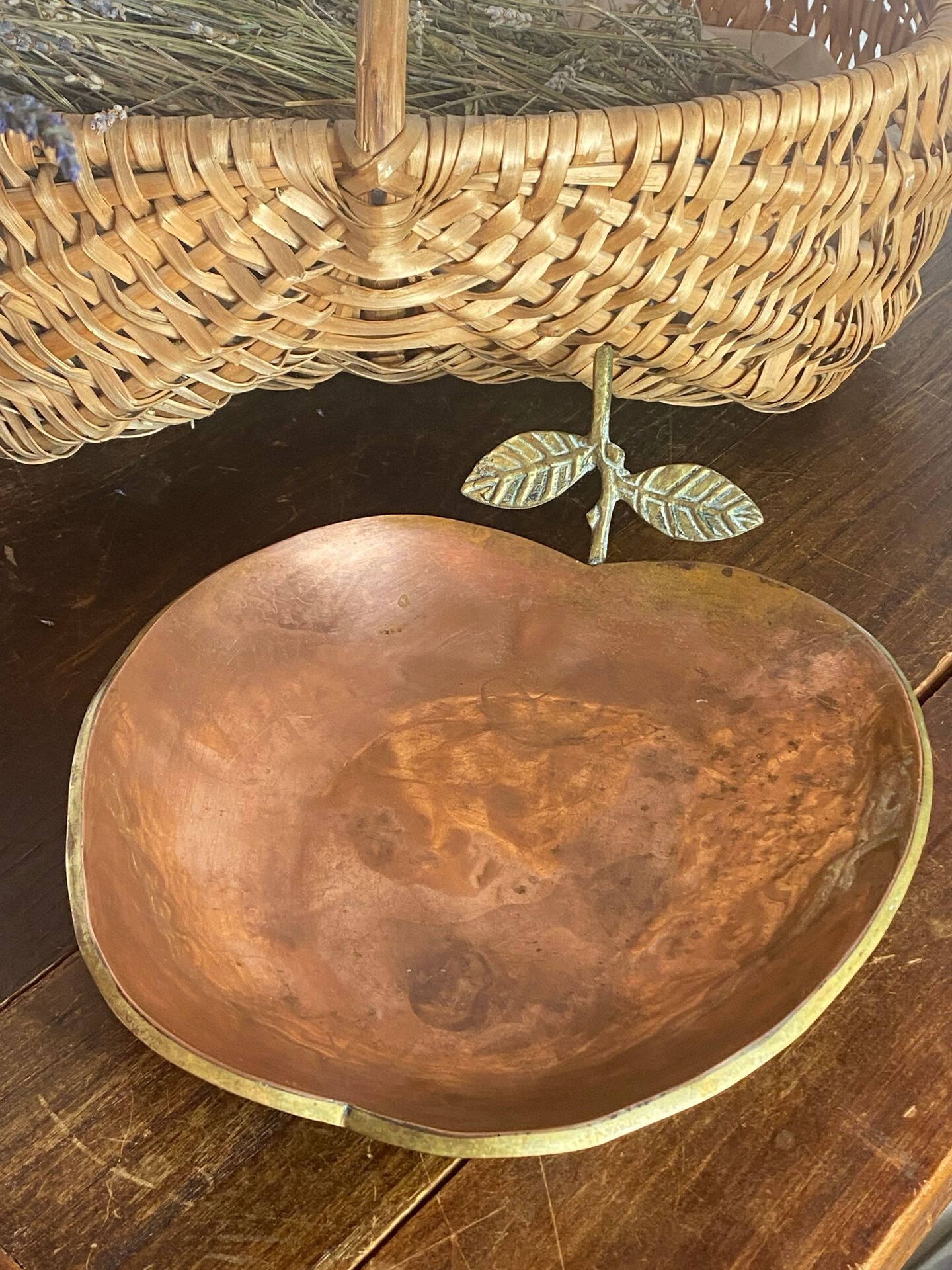 Brass and copper apple catchall