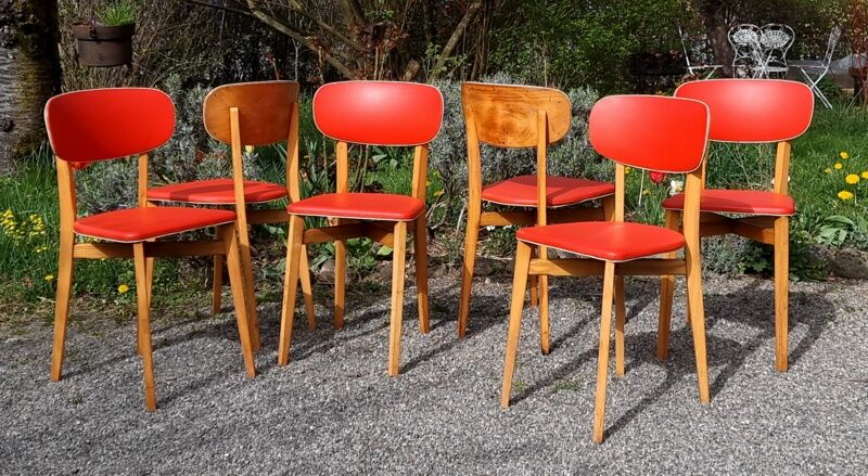 Lot 6 chairs Luterma years 60 skaï red