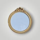 Antique small round wall mirror in gold resin - love knot