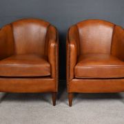 Pair of Solange club armchairs in sheepskin leather – reproduction