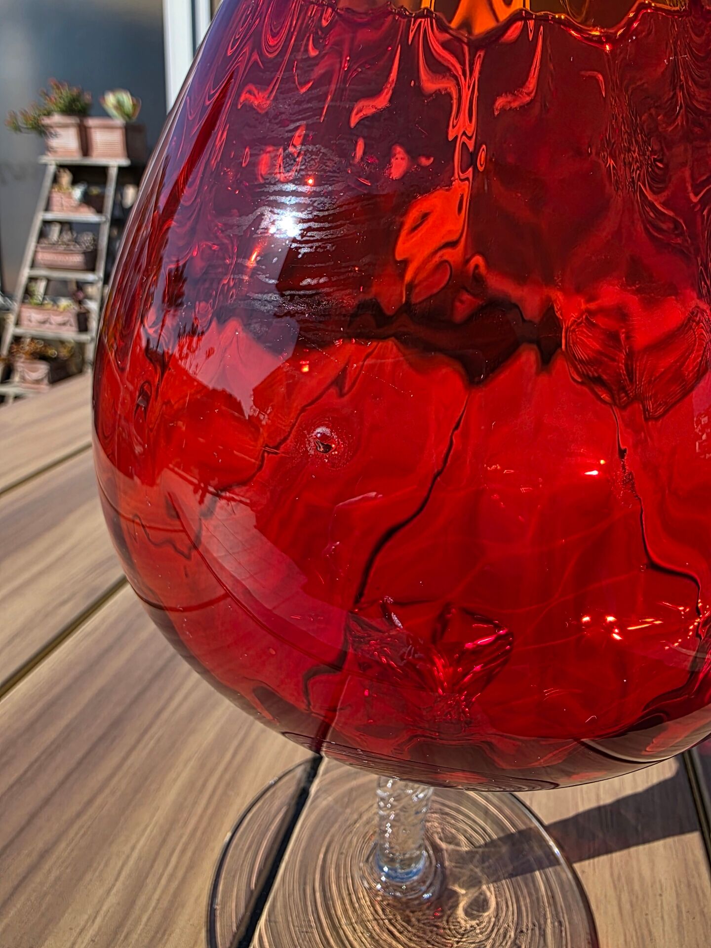 Giant glass 29 cm Empoli ruby red vintage blown glass