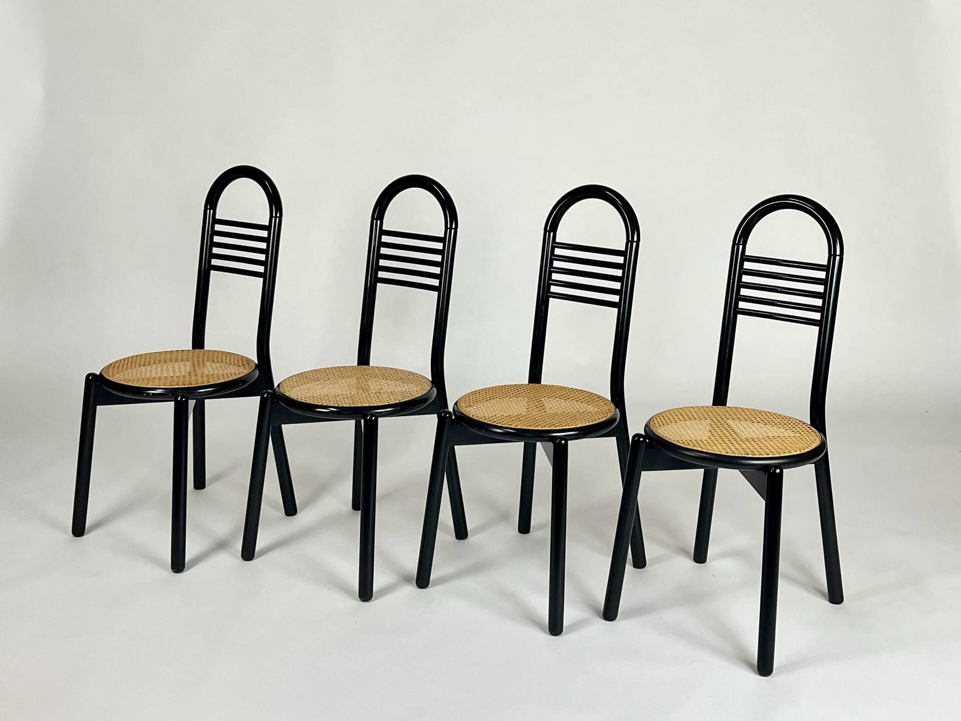 Set of four vintage chairs Viennese cane 80s Memphis by Antonio Sibau
