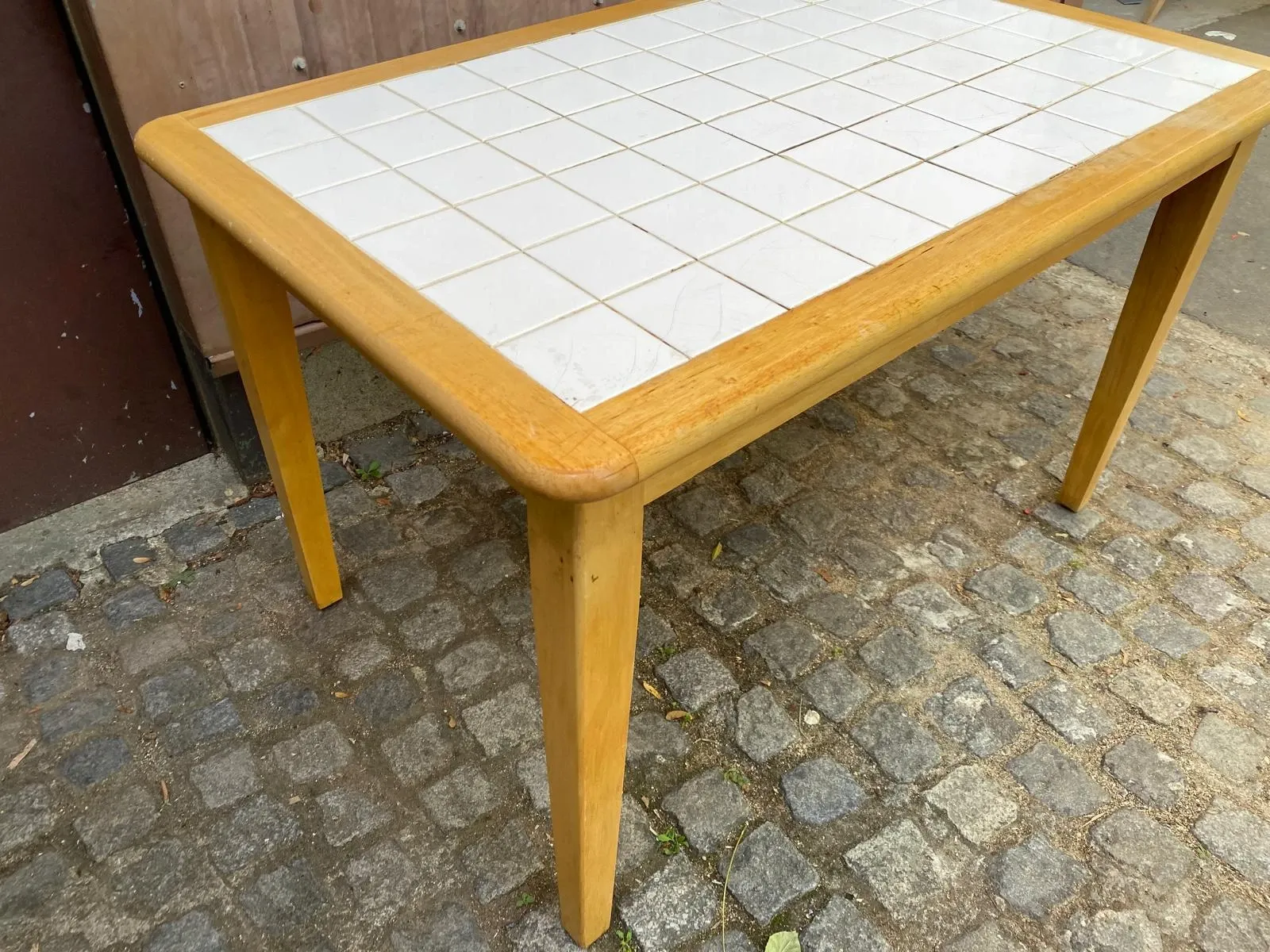 Light wood kitchen table with white tiled top – 122x80 cm