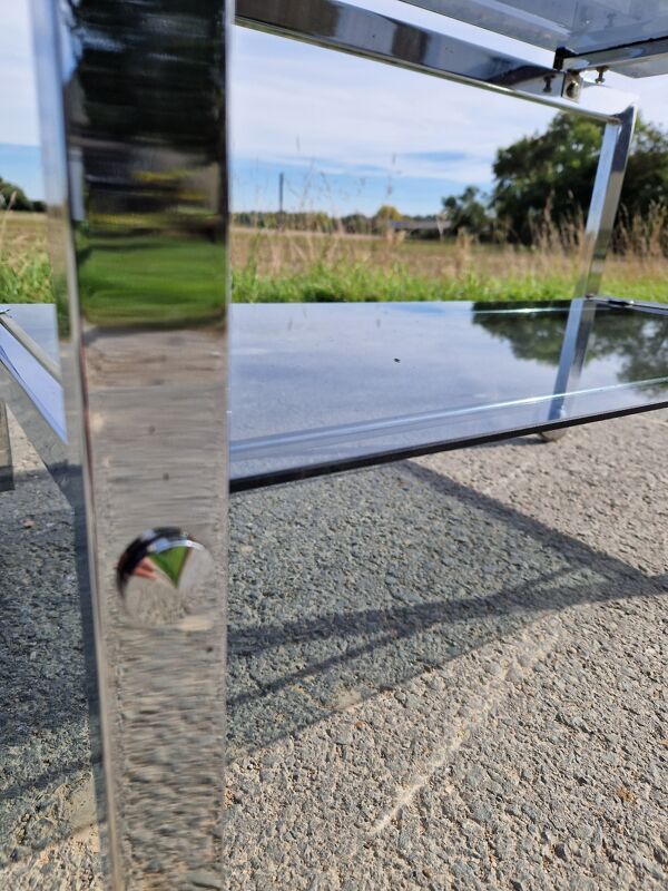Table basse des années 1970 en chrome et verre fumé