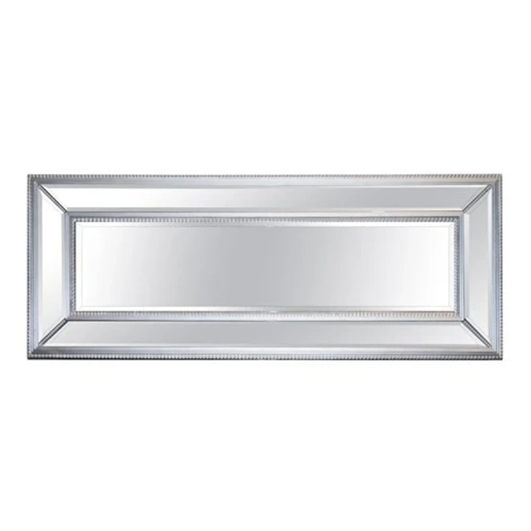 Large Bevelled Rectangular Mirror with Cushioned Silver Frame