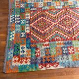 Oriental kilim rug afghan colored red green multicolored