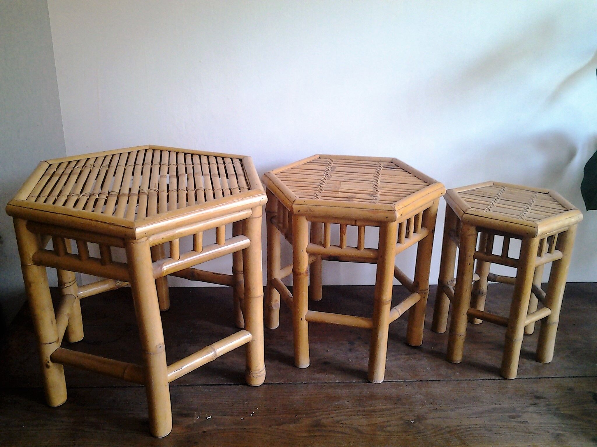 Table gigogne rotin bambou vintage