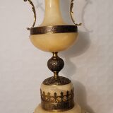 Pair of lamp on column in alabaster gilded brass frame