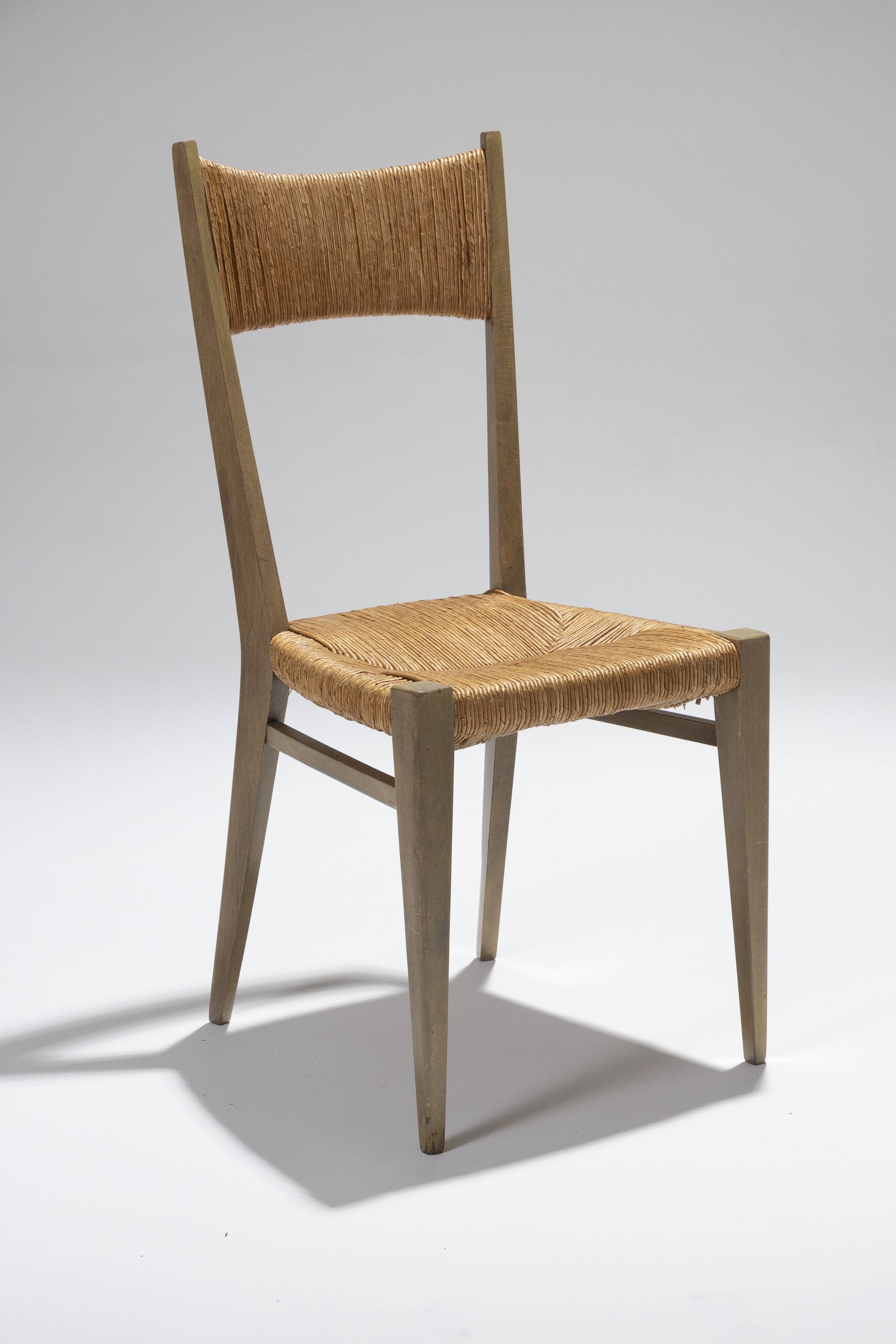 Pair of straw chairs, geneviève pons, 1950s