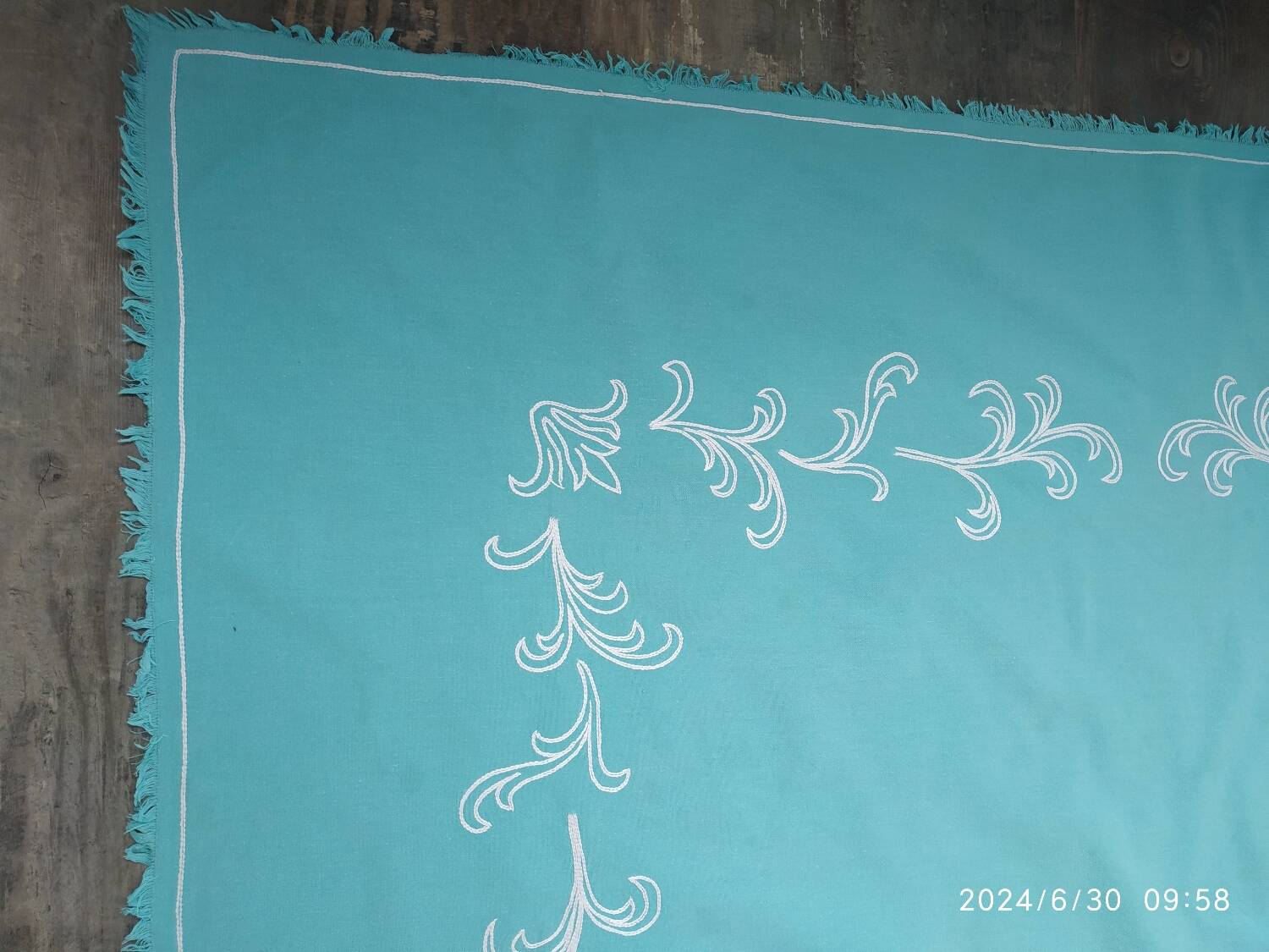 Tablecloth and 12 napkins in water green cotton