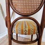 Vintage Thonet Bentwood Chair: Retro Fabric, Cane Backrest, 1970s Yugoslavi