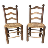 4 Charles Dudouyt style wooden and straw chairs