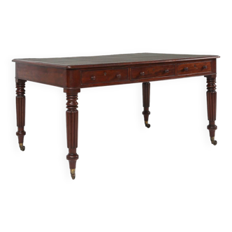 English partner writing table with green leather decorated surface, ca. 1870