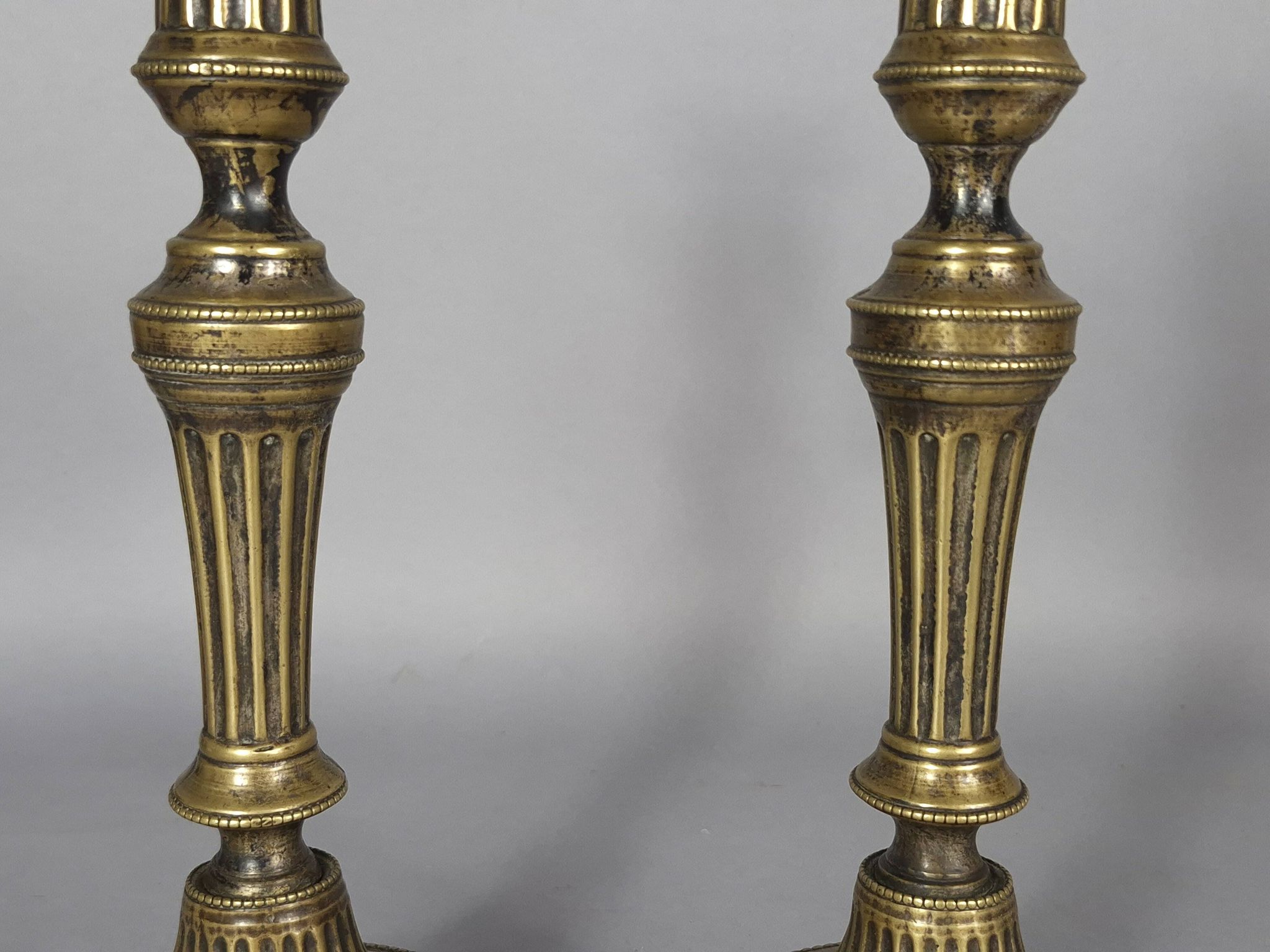 Pair of fluted bronze candlesticks Louis XVI period 27 cm