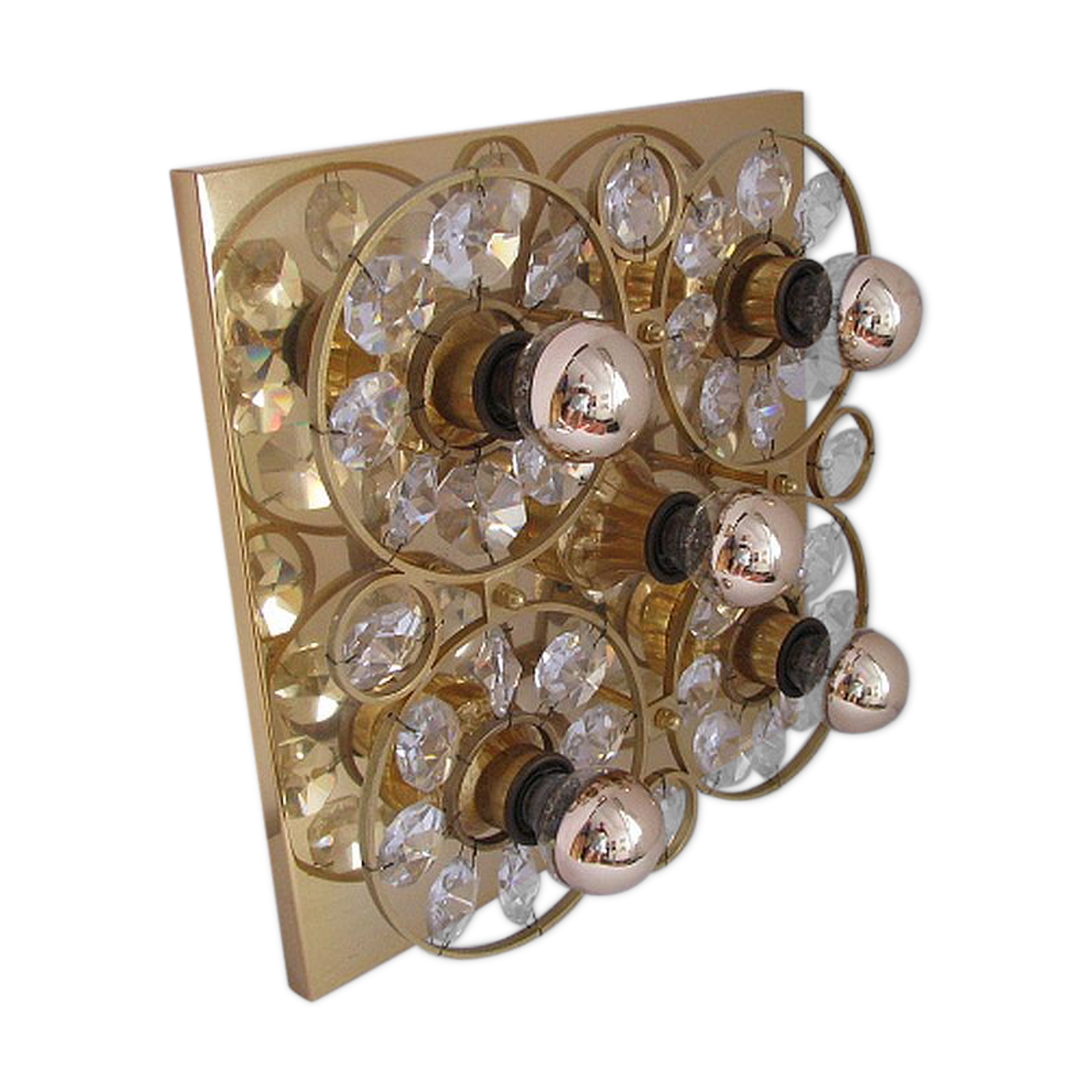 Lampe murale doré, cristaux de verre des années 1960