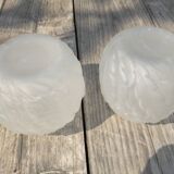 Art Deco ball vase pair with flower and leaf decor