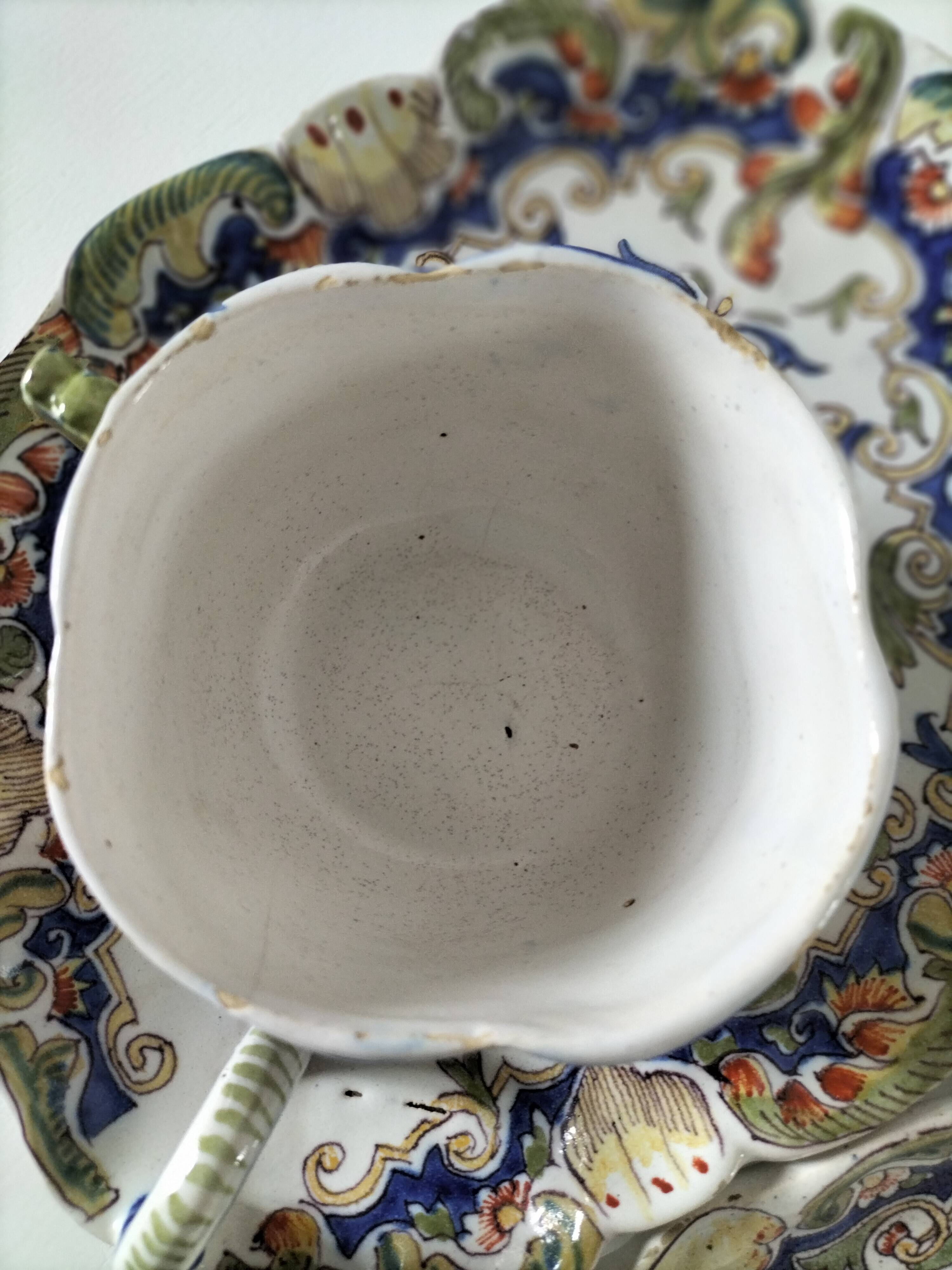 Breakfast set duo Desvres Fourmaintraux regionalist decoration