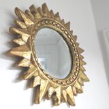 Miroir soleil en stuc doré or 36cm