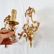 2 antique bronze and rock crystal candles and one light sconces in classic style