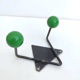 Coat rack V hooks balls green wood