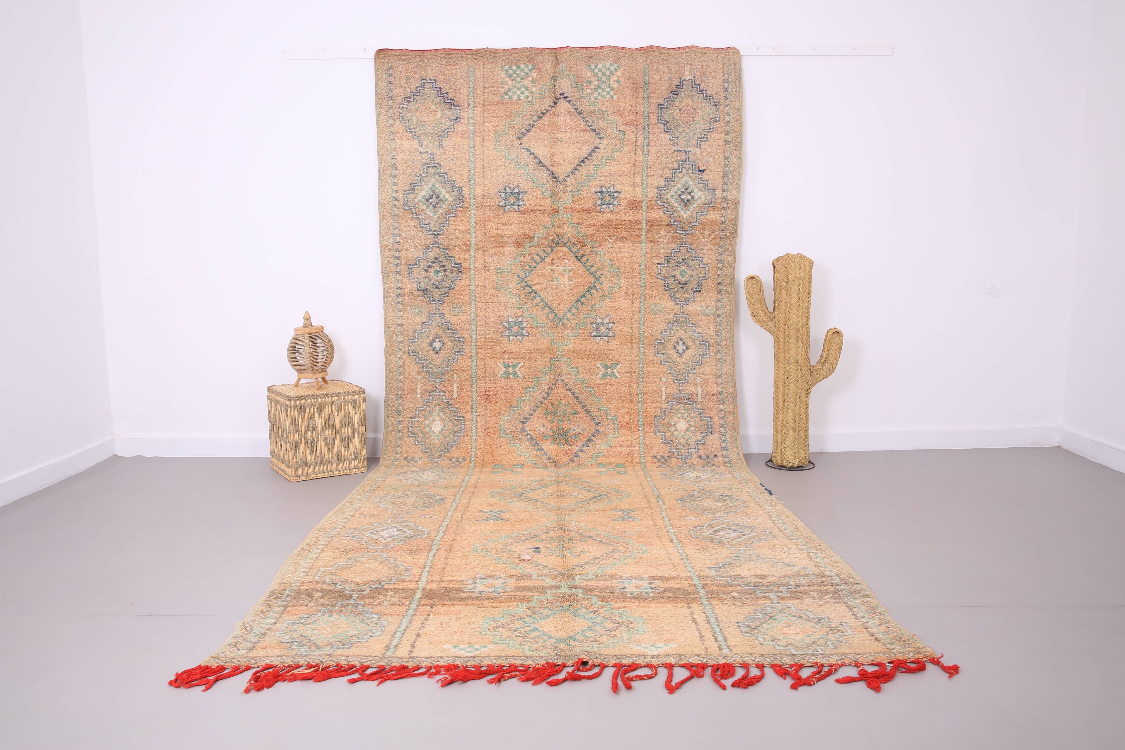 Grand tapis marocain couleur pêche 180 x 414 cm - Tapis marocain vintage - Tapis berbère